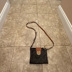 Michael Kors Black and Brown Logo Crossbody